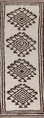 Ivory Natural Dye Soft Plush Wool Handmade Anatolian Turkish Runner Rug 3'x11'