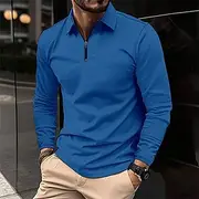 Men's Waffle Polo Shirt Quarter Zip Polo Daily Holiday Turndown Long Sleeve Fashion Modern Plain Texture Spring Fall Regular Fit Black White Blue Brown Green