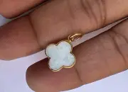 Natural White Opal Pendant-18K Solid Gold Handmade Big size 11x11 MM Opal Charm