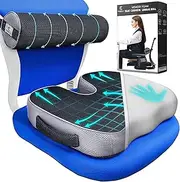 2pc Ergonomic Seat Cushion Lumbar Roll Combo for Office Chair - Pain and Pressure Relief for Lower Back, Sciatica, Coccyx, Butt, Tailbone - Memory Foam Posture Support Pillow for Desk, Car, Wheelchair