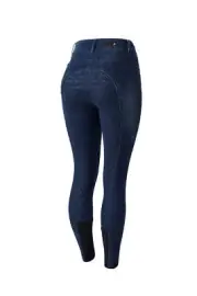 Horze Kaia Denim Silicone Full Seat Breeches with Crystals - Denim Blue