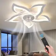 26" Geometric Ceiling Fan with Light Remote Control, 6 Speeds 3 Colors, White