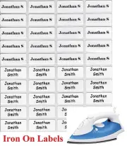 24 White Iron On Personalised Name Clothing Labels / Tags - (22*09mm) Warm Wash