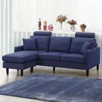 在飛比找momo購物網優惠-【MUNA 家居】亞瑟藍色L型布沙發(布沙發 沙發 三人座 