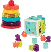 Battat – Sort & Stack Combo – 17-Piece Sensory Sorting Set – Activity Cube with Bead Maze – Educational & Dexterity Toys – 2 Years + – Shape Sorter Cube + Stacking Rings