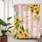 Sunflower Shower Curtain Pink and Yellow Floral Scripture Bible Verse Girl