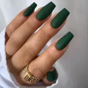 Matte Dark Green Press on Nails Long Medium Square, Fake matte forest green