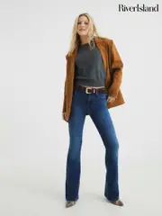 River Island Blue Mid Rise Bootcut Jeans (F40343) | $111
