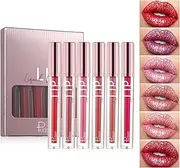 Joyeee Glitter Lipgloss Set with Gift Box, 6 Colors Red Purple Rose Pink Sparkly Glossy Waterproof Colourful Glitter Shimmer Liquid Lipstick Set, Vegan & Cruelty Free Nonstick Cup Makeup Lip Gloss