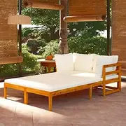 Patio Furniture Sets Sun Loungers with Cream White Cushions 2 pcs Acacia Wood