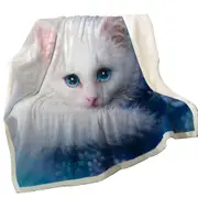 Cat Painting Blue Eyes White Lady Kitty Throw Blanket