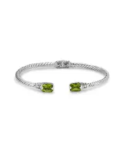 Samuel B. Jewelry 18K & Sterling Silver 3.20 ct. tw. Peridot Twisted Cable Bangle Bracelet