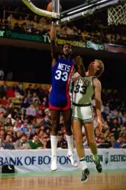 Reggie Johnson New Jersey Nets shoots the ball v Boston Celtics ci- Old Photo