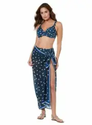 Miraclesuit MIDNIGHT BLUE & WHITE Equinox Scarf Pareo Swimsuit Coverup, Size OS