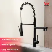 Decaura Kitchen Mixer Tap Twin Spout Sink Mixer Faucet 360° Swivel Matte Black