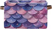 Purple Pink Blue Mermaid Scales Fabric Organizer Bin, Decorative Rectangle Nursery Organizer Bin