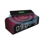 Laser 4-in-1 Digital Alarm Clock Radio w/Power Bank//Bluetooth Speaker/Mic Red