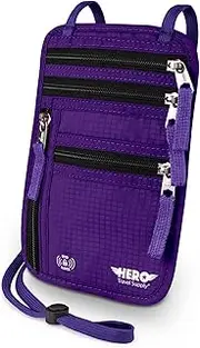 [Hero Travel Supply] HERO Neck Wallet – RFID Blocking Passport Holder – Easy to Conceal Travel Pouch, Purple, Rfid Wallet