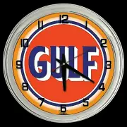 16" Gulf Gas Oil Vintage Logo Sign Orange Neon Clock Man Cave Bar Garage