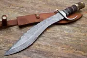 Custom Handmade Damascus Steel Kukri Knife – Stag Horn & Rosewood Handle