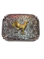 Cowboy Belt Buckle For Man - Rooster 4 1/4"x3 1/8" Silver Tone/Gold