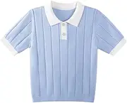 [Generic] Danny D Girls Short Sleeve Polo Shirt V Neck Button Down Shirts Summer Knit School Uniform Crop Tops