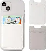2Pack Phone Wallet,Leather Phone Card Holder Adhesive Stick On Credit Card Pocket for Back of Phone Case iPhone and Android-White,Grey