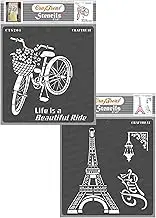CrafTreat Home Decor Stencils for Painting on Canvas, Wall Art, Journal, Notebook and Scrapbooking - Bicycle and Paris Quotes Stencils - 2 Pcs - 6x6 Inches - Reusable Wall Decor Painting Stencils