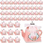 50 Pcs Vintage Floral Teapot Box, Flower Tea Party Favor Boxes, Reusable Paper Teapot Candy Box Tea Time Party Decorations, Mini Present Bags Decorative Candy Box for Wedding Baby Shower Party (A)