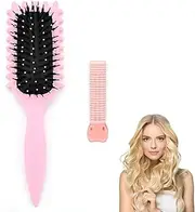 Curl Defining Brush with Hair Clip,Curl Define Styling Brush for Curly Hair,Hair Brush for Combing and Shaping Men's and Women's Curls to Reduce Pulling, Boar Bristle Hair Brush (Pink)