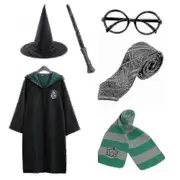 Harry Potter 6pc Set Magic Wizard Fancy Dress Cape Cloak Costume-L CDSH green 155cm (11-12 years)