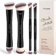 MAANGE Makeup Brushes Set, 4Pcs Premium Double-Ended Makeup Brush Foundation Contour Blush Highlight Blending Concealer Eyeshadow Brush Set Professional Face Brush Tools