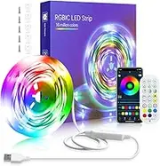 ALITOVE 5M RGB IC LED Strip Light 16 Million Colors Changing DC USB LED Light for TV Backlight with Music Sync Bluetooth APP Control LED Lights Strip for Bedroom Party Christmas Decor