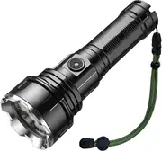Powerful Torch LED Rechargeable Super Bright 3000 Lumens Torch Waterproof Flashlight with 5200mAh Rechargeable Battery, 5 Modes,black