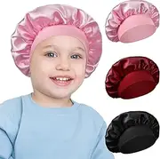 [AOOWU] Pack of 3 Satin Hair Bonnet, Silk Hood for Sleeping, Hair Washing Aid Children, Baby Adjustable Shampoo Protection, Cartoon Shower Caps, Soft Cap Hat for Children