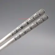 Solid S999 Fine Silver Chopsticks Chinese Fu Word Handle 8.46inch Length Healthy