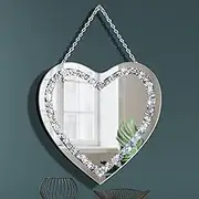 DMDFIRST Crystal Crush Diamond Heart Shaped Silver Mirror with Silver Stainless Steel Chain for Wall Decoration 12x12x0.5 inch Wall Hang Frameless, Glass, Glam Mirror