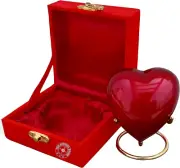 Cremation Urn for Ashes Keepsake Red Heart Urn with Red Box and Brass Stand Mini