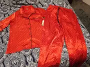 Red & White Polka Dot Silky Pajamas 100% Polyester Size M Kmart Pink