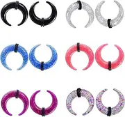 [Qmcandy] 6pcs Crescent Acrylic Tapers 14G-16mm Pincher Septum Buffalo Stretcher Expander with Black O-Rings
