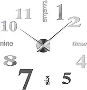 AMAZLIFE 3D DIY Wall Clock - Frameless Large 3D Modern Wall Clock Mirror Stickers Decor for Office Living Room Bedroom Home Decorations (Silver)