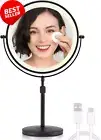 3X/10X Magnifying Makeup Mirror with Lights, 8.5", Adjustable Stand (Black)