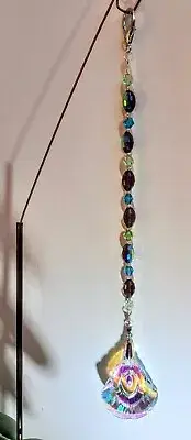 Handmade Crystal prism 63AB suncatcher with crystal beads, silver clasp