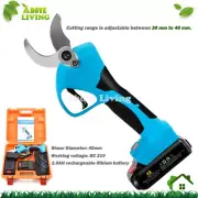 21V Electric Cordless Pruner Garden 40mm Cutting Diameter With 2 Battery Blue