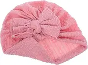 [GAROZATION] Newborn Bowknot Beanie Cap Warm Hat with Delicate Design Soft and Lightweight Cloth for Shower Present Pink