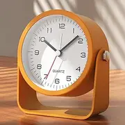 AYRELY® 3.3" Analog Alarm Clock,Small Retro Desk Clock Battery Operated,Slient Metal Table Clock with Light for Living Room Decor,Bedroom,Bedside,Shelf (Orange) (orange)