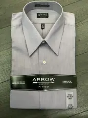 Arrow Fitted Dress Shirt Button Down Stripped purple Large 16 1/2/ 32/33.