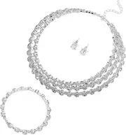 [Homoyoyo] Bridal Jewelry Set Crystal Necklace Earring Bracelet Wedding Outfit Accessory Set
