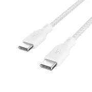 Belkin BoostCharge 2m 100W Braided USB-C to USB-C Cable (White)