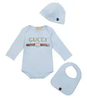 [Gucci Kids] Gucci Kids Baby logo cotton bodysuit, hat and bib set M 9-12 blue